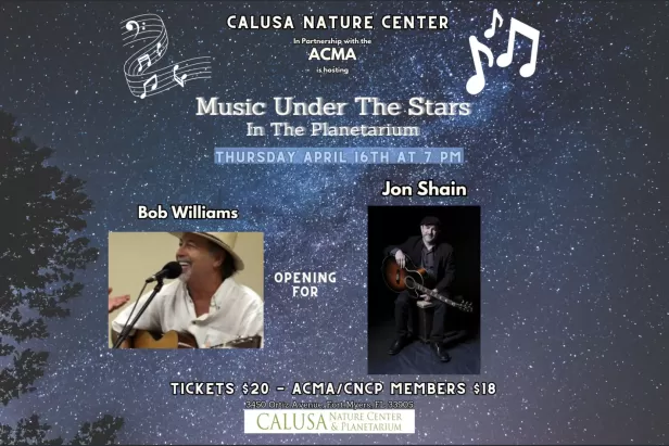 "Music Under the Stars" advertisement with photos of Bob Williams and Jon Shain
