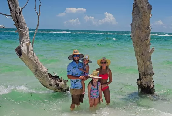 family in water